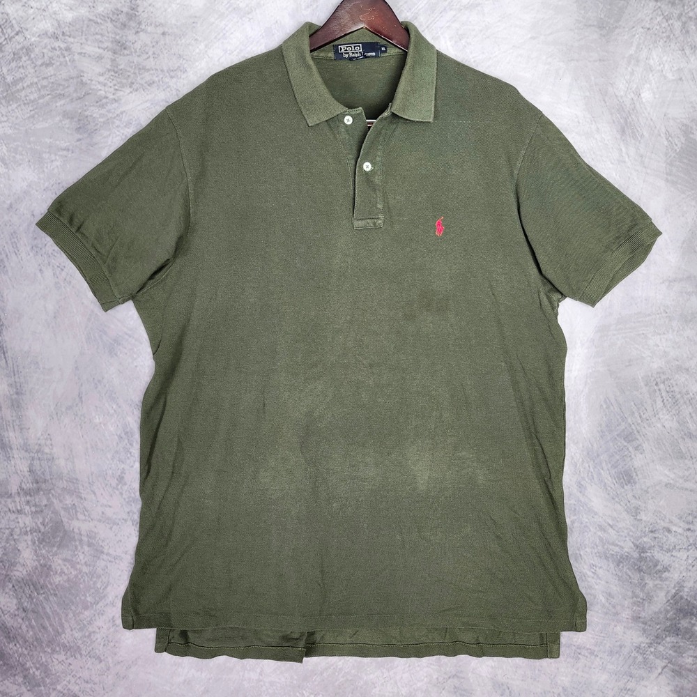 Vintage 80s 90s Polo Ralph Lauren Polo Shirt XL Made in USA Olive Green Pique